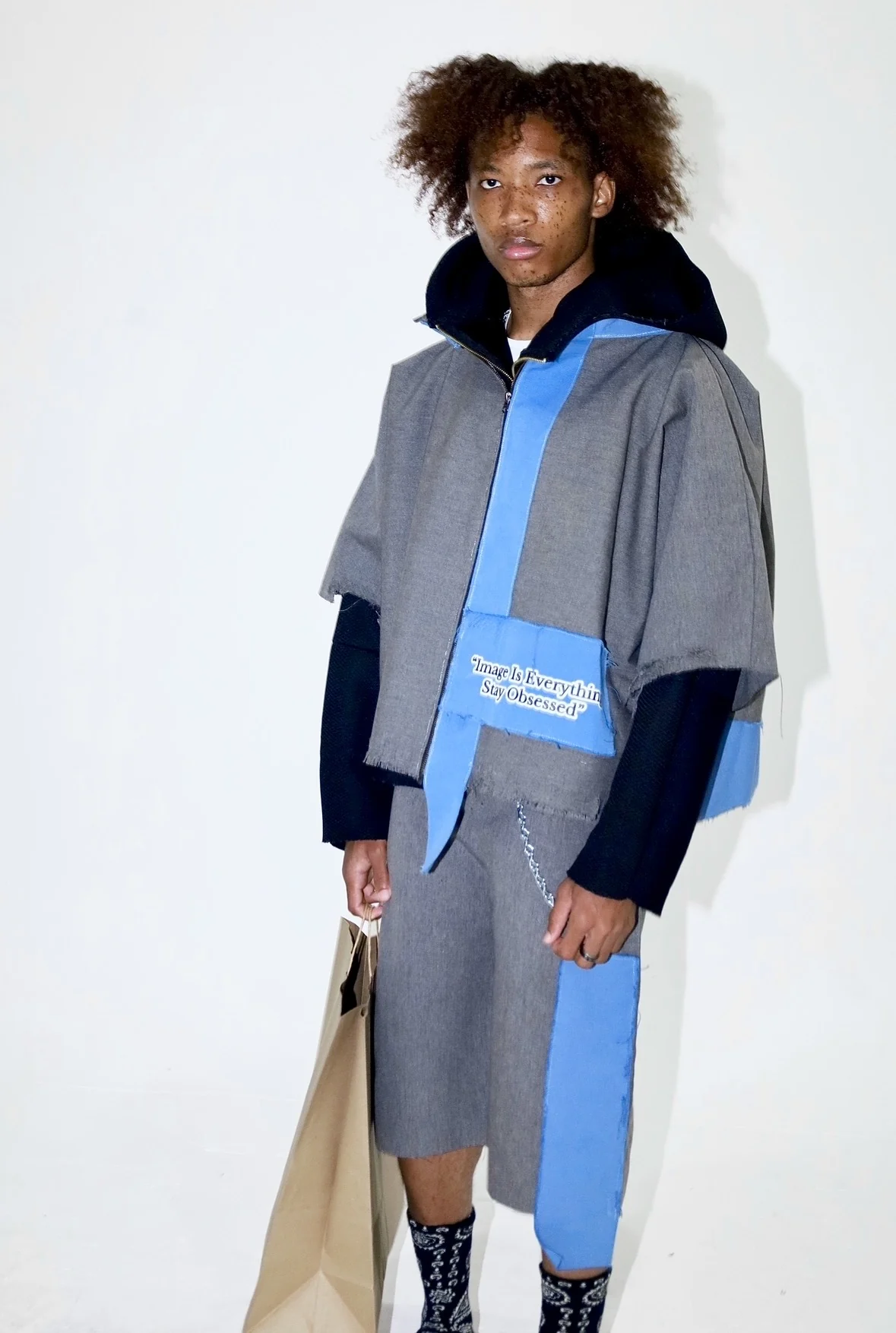 MTSO grey and blue layered jacket with matching shorts